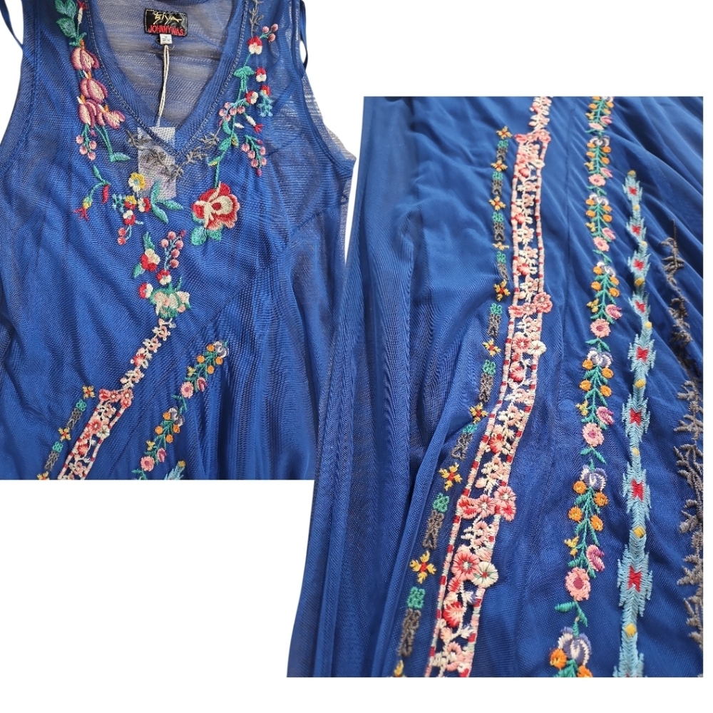 NWT Johnny Was Mazzy Bias Blue Embroidered Maxi Dress M - Picture 9 of 13